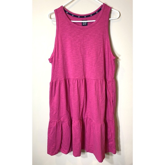 GAP Dresses & Skirts - Gap Dress Womens XL Pink Sleeveless Tank Midi Sun Cotton Blend Tiered Pockets